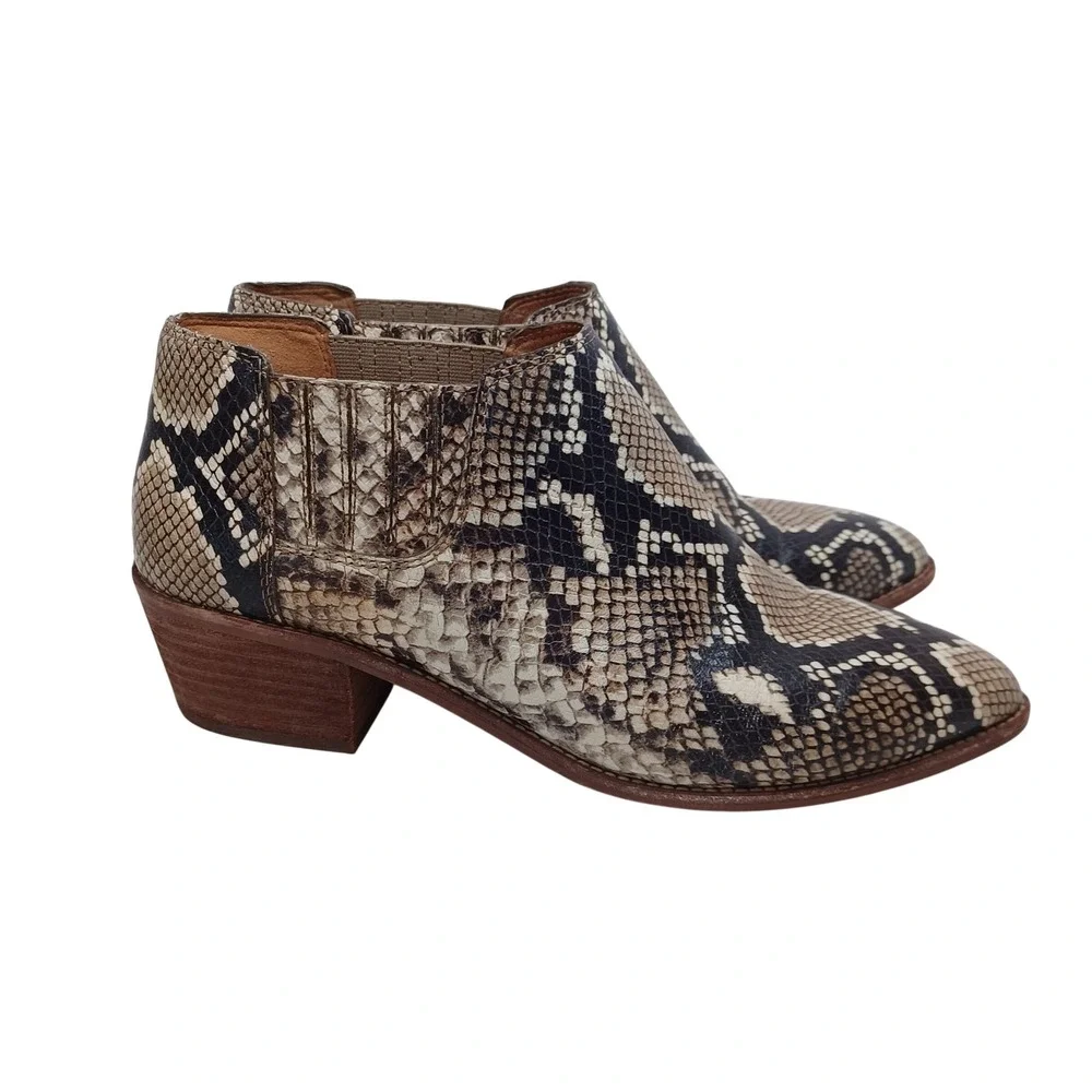 Madewell womens Snakeskin Print Pointed Toe Ankle Boots Brown Tan Block Heel 9.5